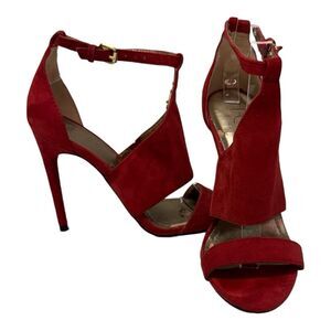 BCBG Red Suede Open Toe Ankle Strap Stiletto Heel Sandal Shoes Size 7
